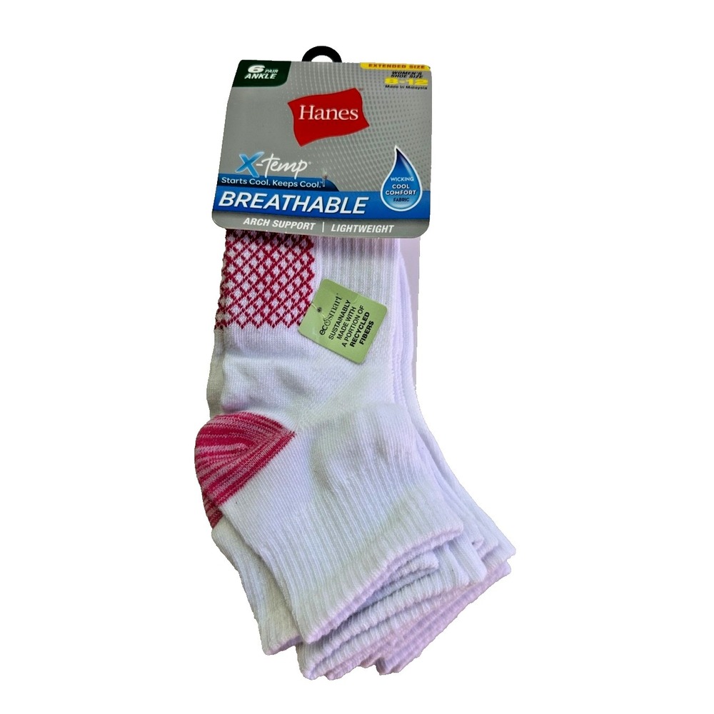 Hanes X-Temp Cool Comfort Ankle Socks 6 Pack Womens 8-12 Breathable NEW Everyday